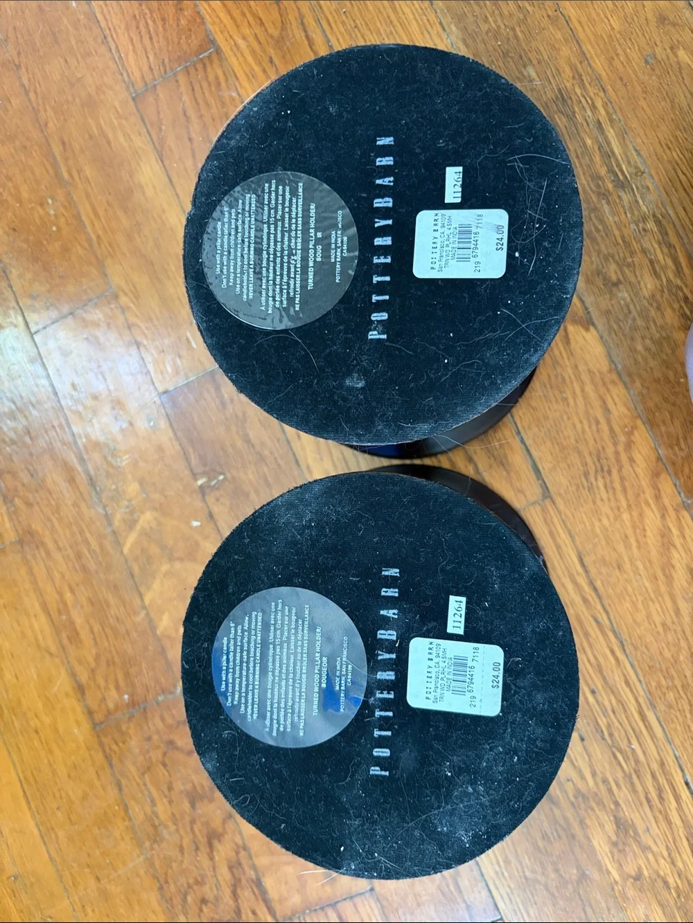 Pottery Barn Black Wood Turned Candle Holders - Pair